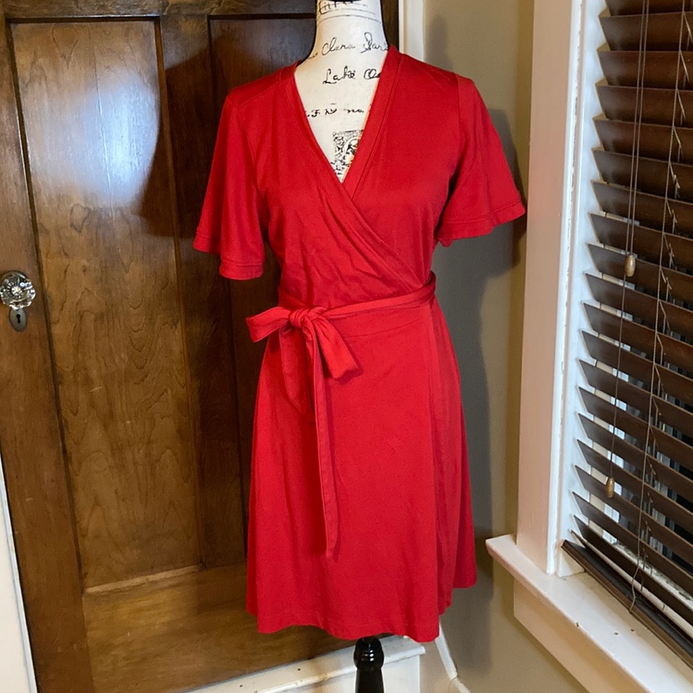 Ann Taylor Red Wrap Midi Dress